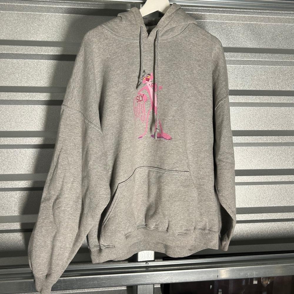Gildan Pink Panther Hoodie Men 2XL Grey Sly Guy Cartoon Retro Graphic Streetwear